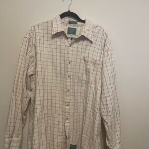 Men's Cream and Red Plaid Button-Down Shirt
